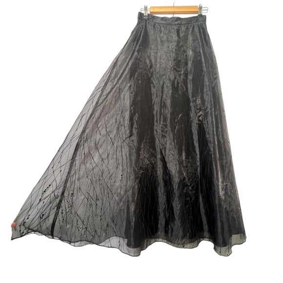 Vintage Whimsigoth Witchy Fairy Grunge Maxi Skirt Sheer Overlay Black High Waist - Picture 8 of 8